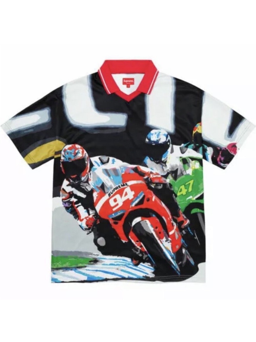 Supreme Multi-Color Racing Graphic Jersey with Red Collar